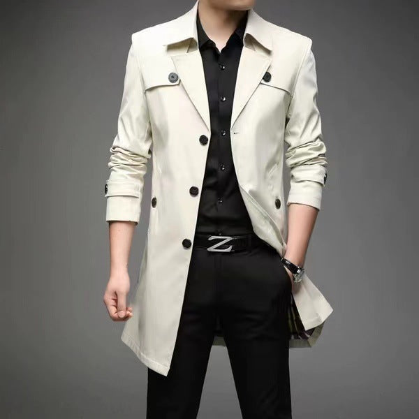 Herren Schmal geschnittener Trenchcoat mit Reverskragen und dezenter Knopfleiste Shop Nory