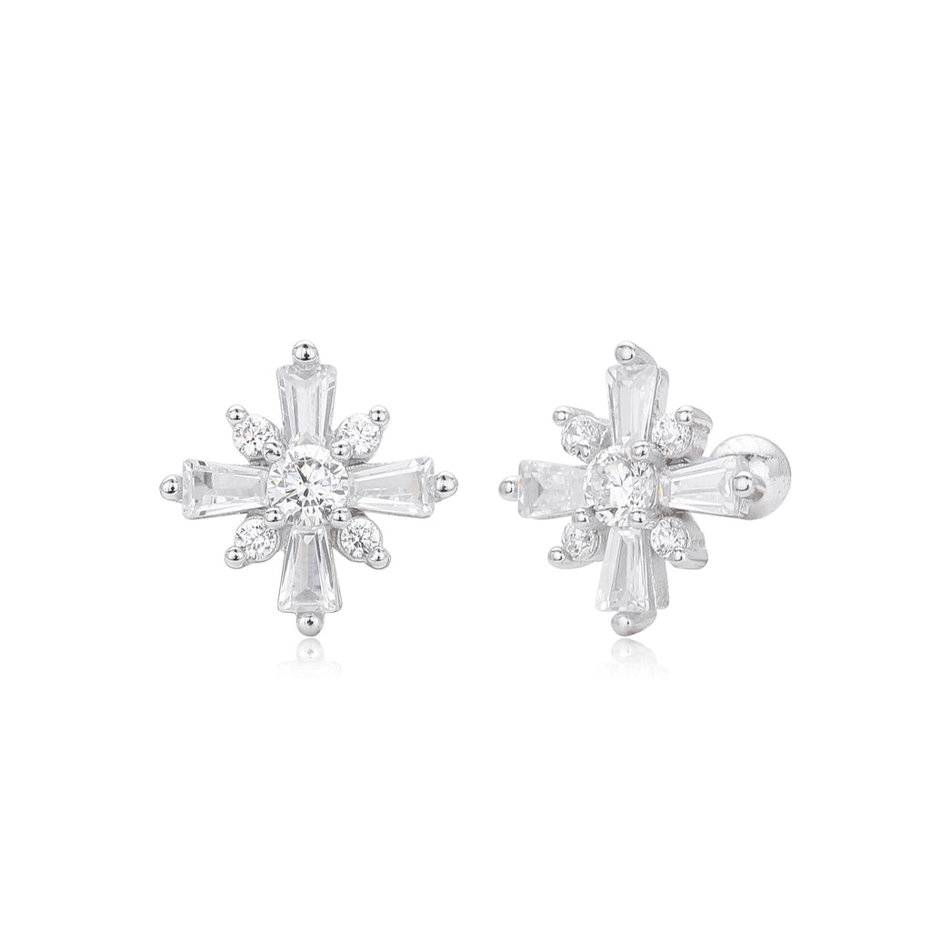 Damen Ohrstecker mit funkelndem Zirkon in Kreuzform aus hochwertigem 925 Sterling Silber Shop Nory
