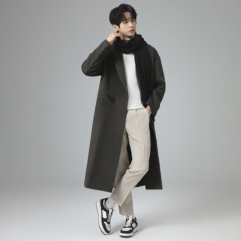 Herren Maxilanger Wollmix-Übermantel im Oversize-Schnitt mit weitem Schalkragen und dekorativer Gurtleiste Shop Nory