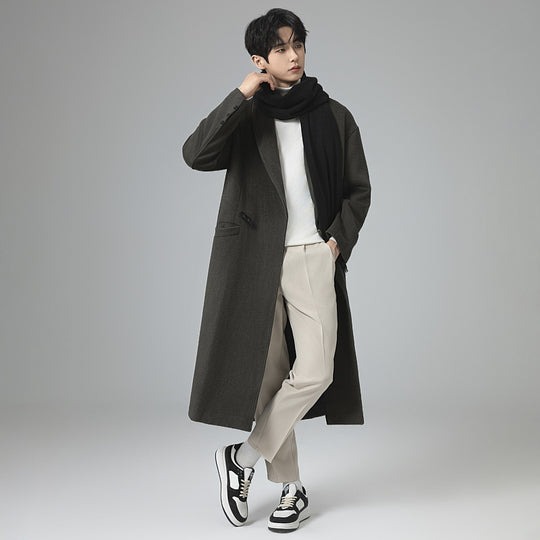 Herren Maxilanger Wollmix-Übermantel im Oversize-Schnitt mit weitem Schalkragen und dekorativer Gurtleiste Shop Nory