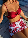 Damen Bikini-Set mit elegantem Knotendesign und floralem Rock