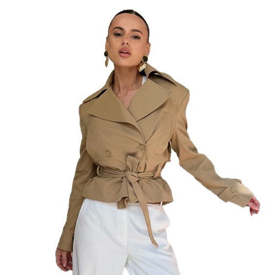 Damen Tailliertes Trench-Set mit Schößchen, Bindegürtel & Bleistiftrock Shop Nory