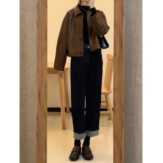 Damen Kurzjacke im Boxy-Schnitt mit Hemdkragen und Knopfleiste Shop Nory