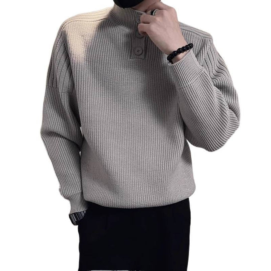 Herren Relaxed Rippstrick‑Pullover mit Halbknopf‑Stehkragen Shop Nory