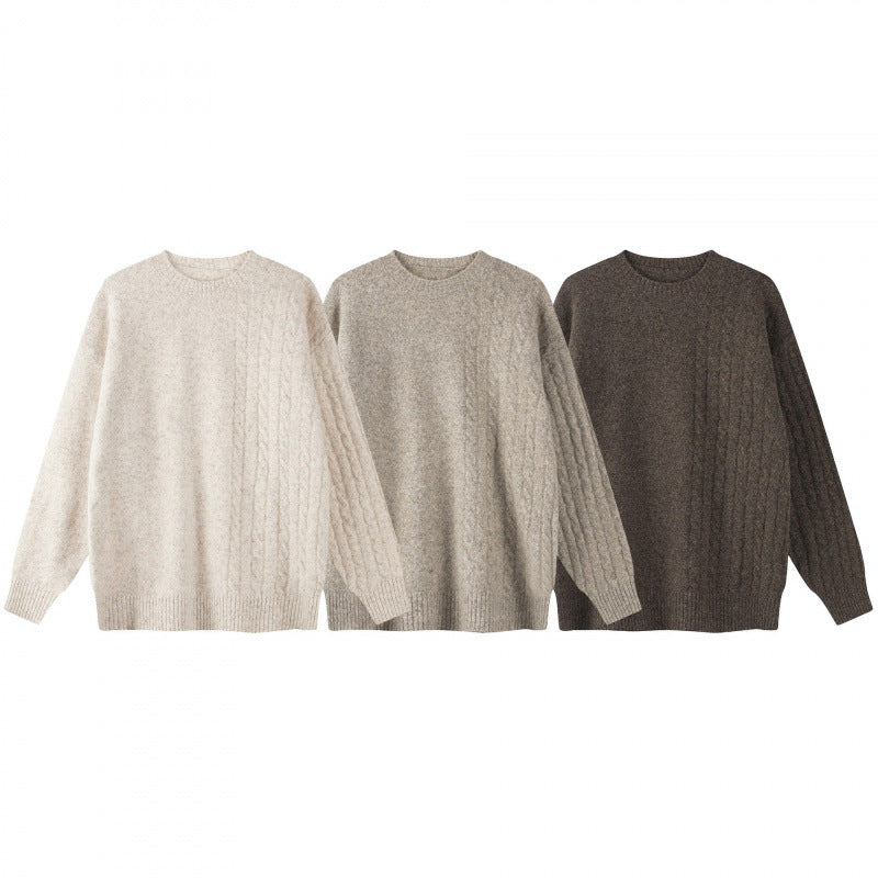 Unisex Oversize Feinstrickpullover mit Zopfmuster-Detail und Rundhalsausschnitt Shop Nory