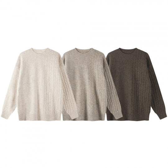 Unisex Oversize Feinstrickpullover mit Zopfmuster-Detail und Rundhalsausschnitt Shop Nory