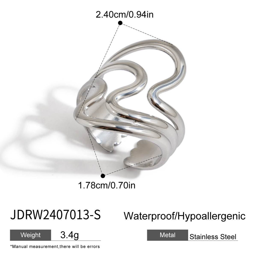 Damen Offener Ring mit elegantem Wellen-Design aus hypoallergenem Edelstahl Shop Nory