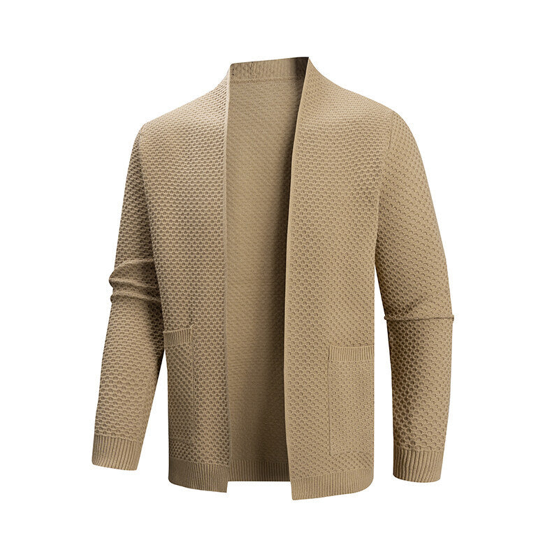Herren offener Waffelstrick-Cardigan mit Schalkragen, aufgesetzten Taschen und gerippten Bündchen Shop Nory