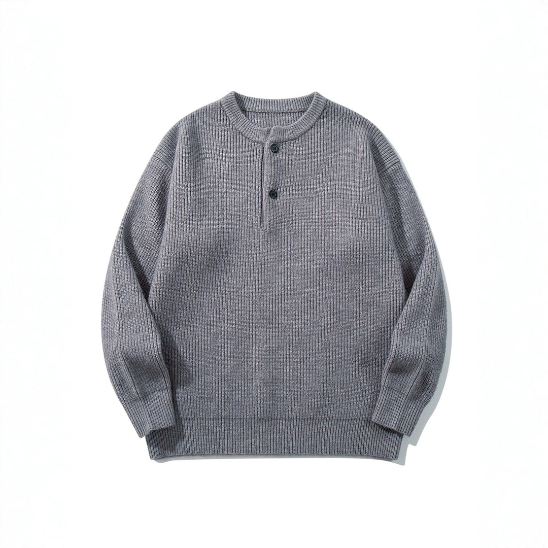 Herren Grobstrick-Henley-Pullover mit halber Knopfleiste und Rippbündchen Shop Nory