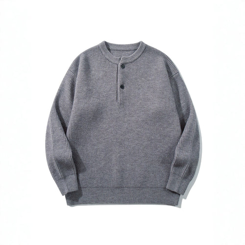 Herren Grobstrick-Henley-Pullover mit halber Knopfleiste und Rippbündchen Shop Nory