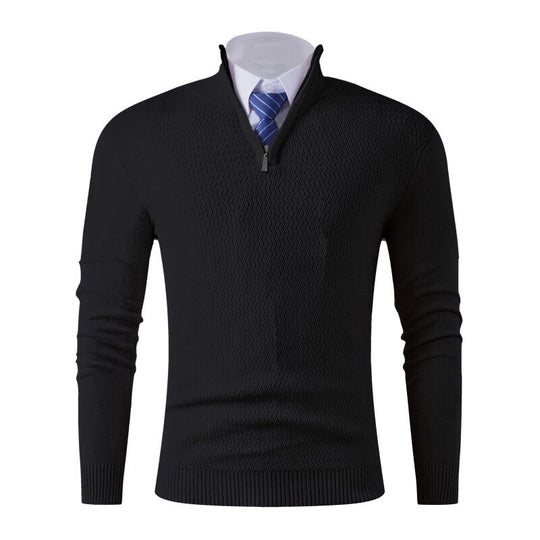 Herren feinstrickpullover mit Stehkragen und halbem Reißverschluss, Strukturstrick und schlanker Business-Casual-Passform Shop Nory