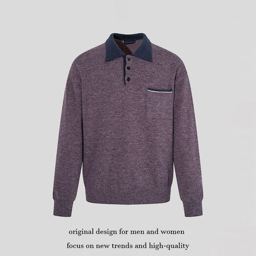 Herren Poloshirt-Strickpullover mit Knopfleiste, Brusttasche und Kontrastkragen Shop Nory