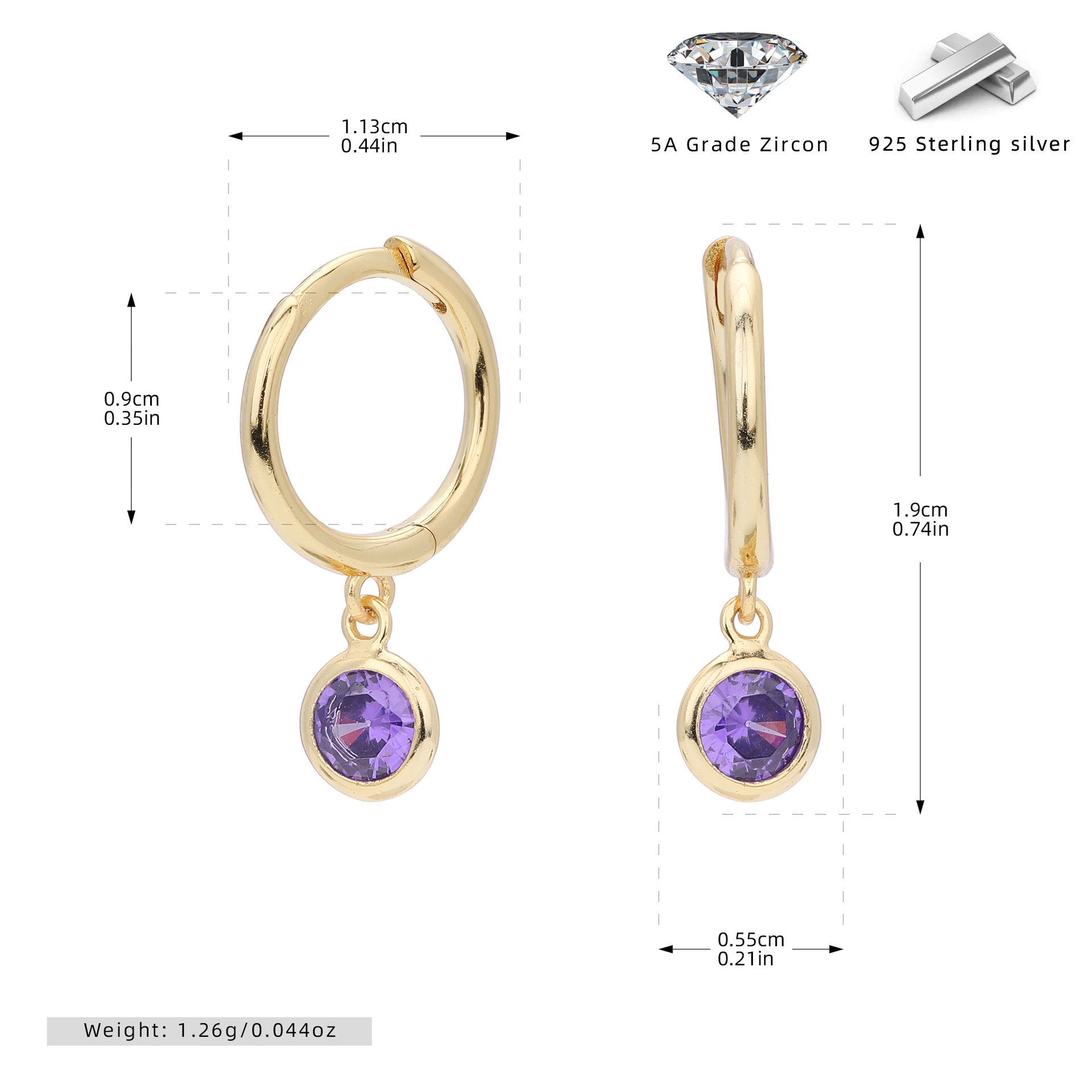 Damen Ohrhänger mit Smoky Zirkon-Anhängern aus hochwertigem 925 Sterling Silber Shop Nory