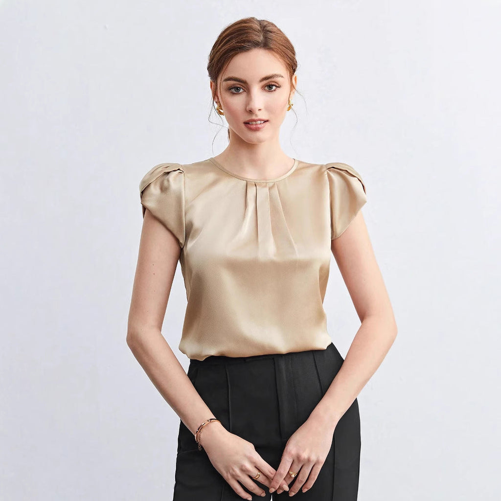 Damen elegante Bluse mit strukturierten Puffärmeln Shopnory