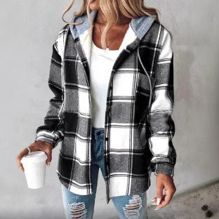 Damen Kapuzencardigan mit Streifen und Druckknopfblende Shop Nory