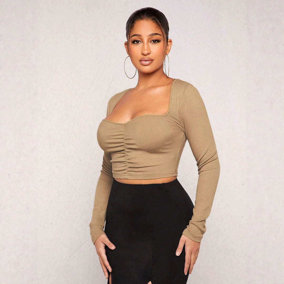 Damen figurformendes Ripp-Crop-Top mit Herz-Bustier und Mittelraffung Shop Nory