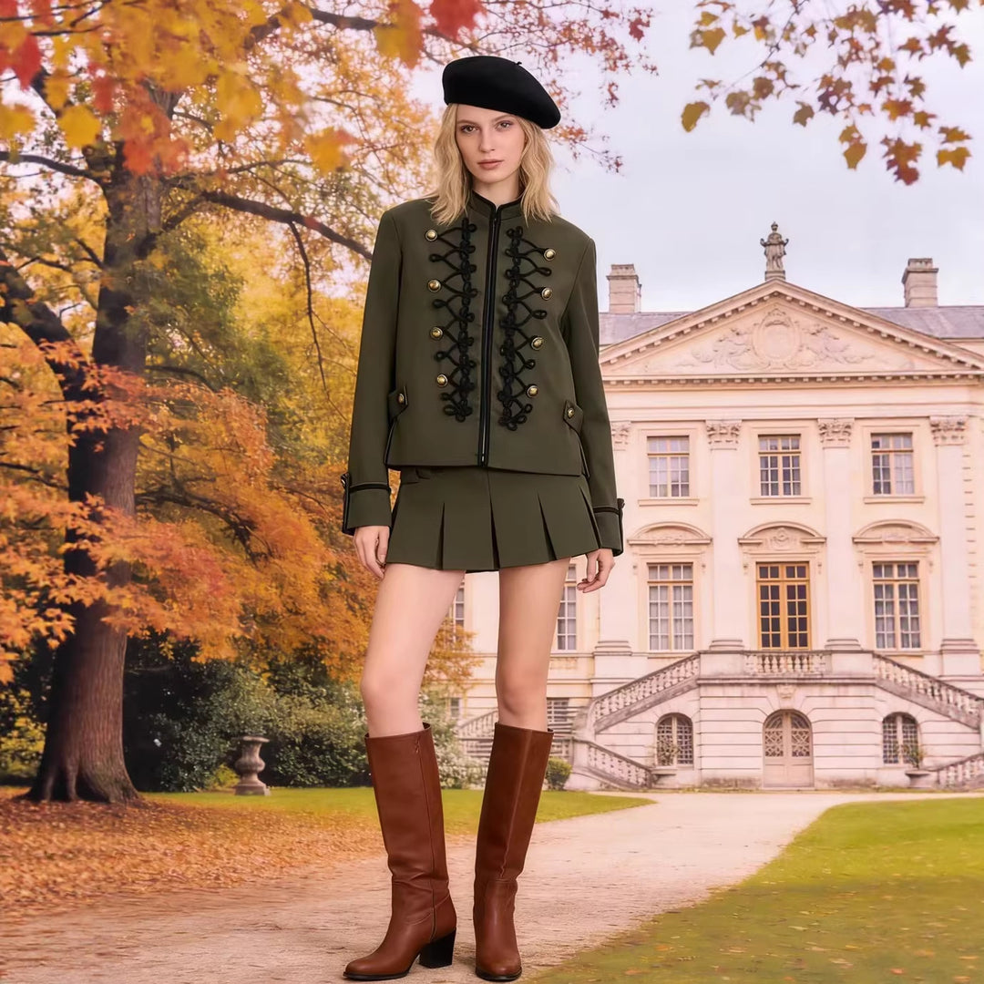 Damen Kurzjacke im Militärstil mit Zierkordeln und Stehkragen Shop Nory