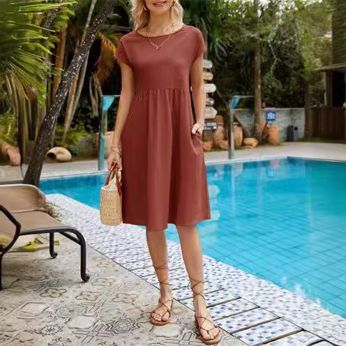 Damen Freizeitleinenkleid mit leichtem Schnitt und Taschen