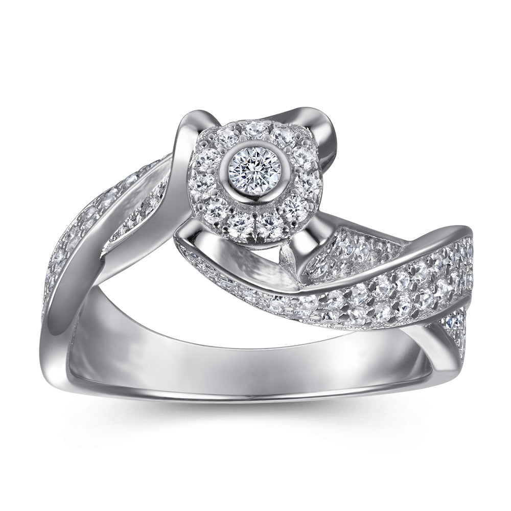 Damen Ring mit floraler Struktur und funkelnder Zirkonia Shop Nory