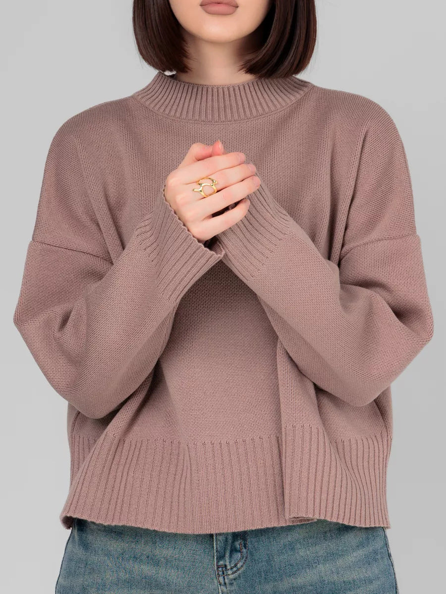 Damen Bequemer Strickpullover mit Rundhalsausschnitt
