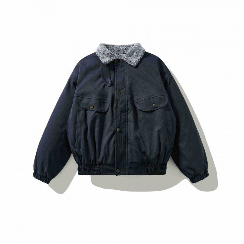 Herren Boxy-Utility-Bomberjacke mit Sherpa-Kragen und verdeckter Druckknopfleiste Shop Nory