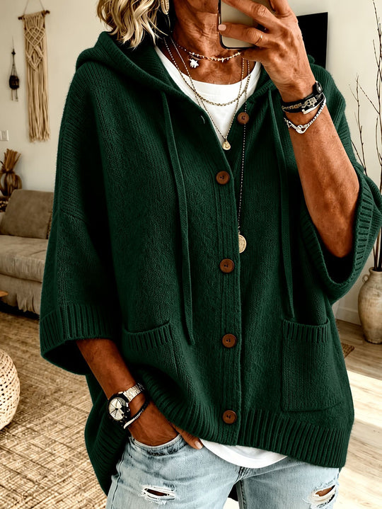Damen Oversize Kapuzen-Cardigan mit Holzknöpfen und kastiger Silhouette Shop Nory