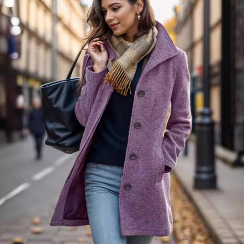 Damen Kurzmantel aus Velourslederimitat mit Hemdkragen, Knopfleiste und seitlichen Eingrifftaschen Shop Nory