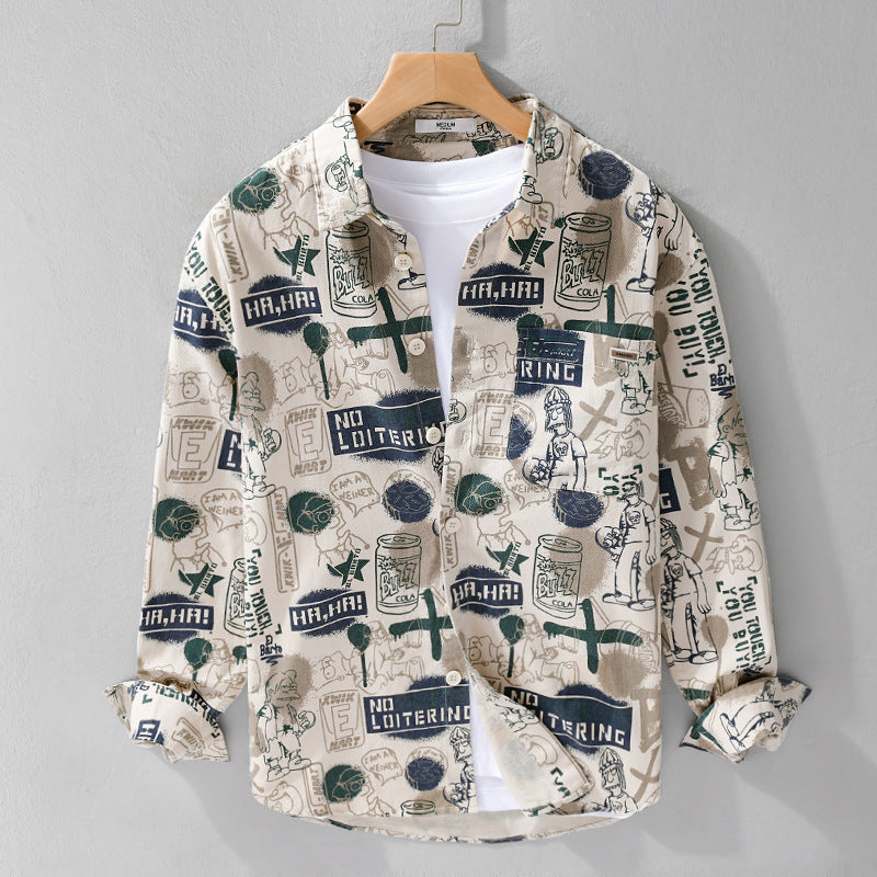 Herren Künstlerisches Grafik-Overshirt im Relaxed-Layering mit Allover-Sketchprint und Soft‑Touch‑Baumwollmix Shop Nory