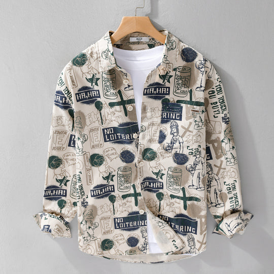 Herren Künstlerisches Grafik-Overshirt im Relaxed-Layering mit Allover-Sketchprint und Soft‑Touch‑Baumwollmix Shop Nory