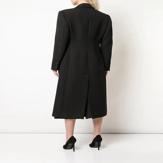 Damen Schmal geschnittener zweireihiger Wollmix‑Longcoat mit markanter Schulter Shop Nory