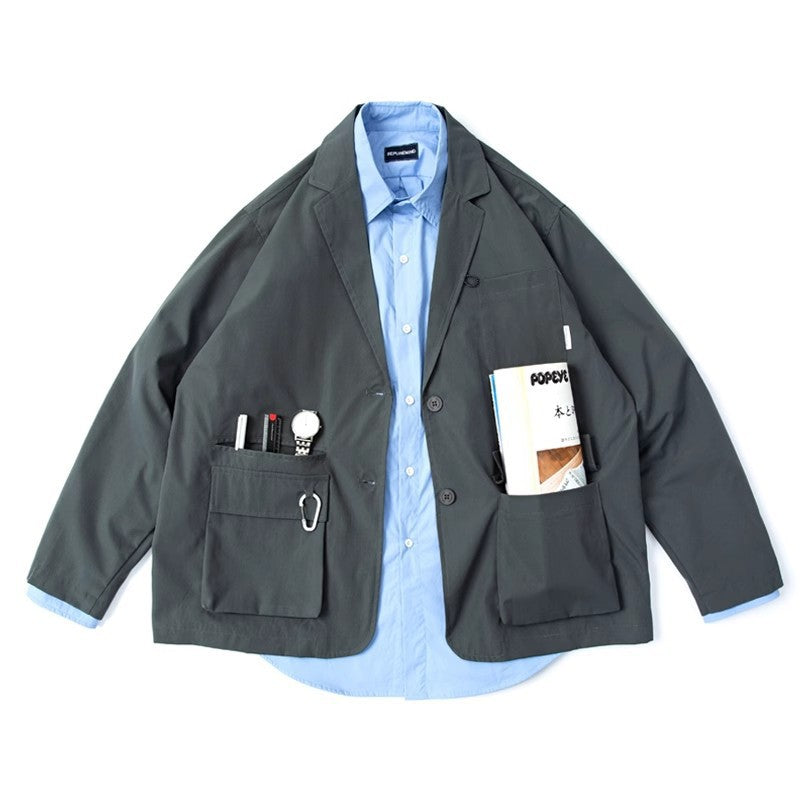 Unisex Weit geschnittener Utility-Blazer mit Multifunktionstaschen Shop Nory