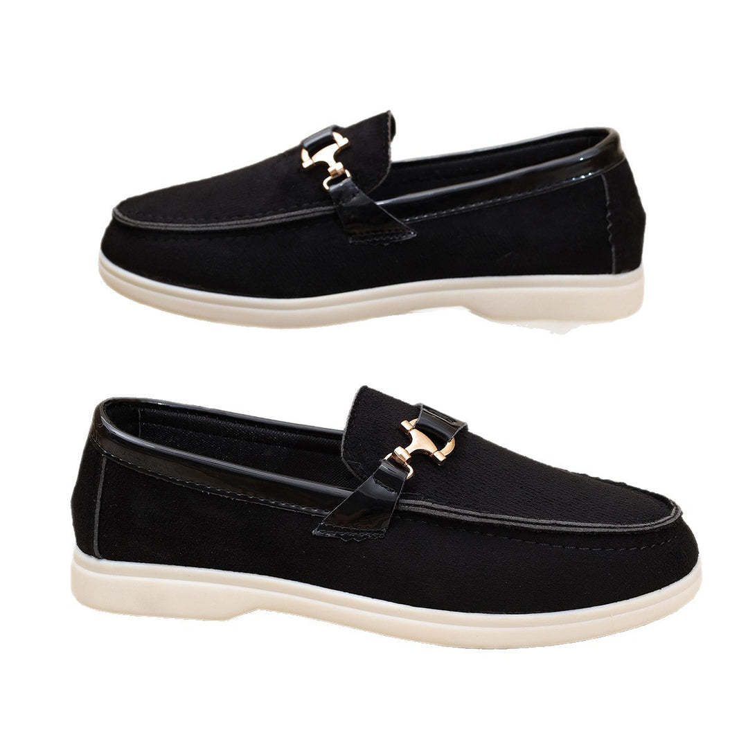 Damen elegante Veloursleder-Slipper mit dekorativer Metall-Hardware und flexibler Leichtlaufsohle Shop Nory