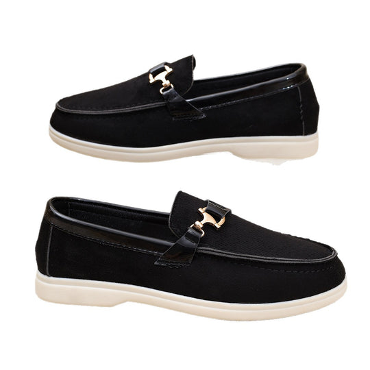Damen elegante Veloursleder-Slipper mit dekorativer Metall-Hardware und flexibler Leichtlaufsohle Shop Nory