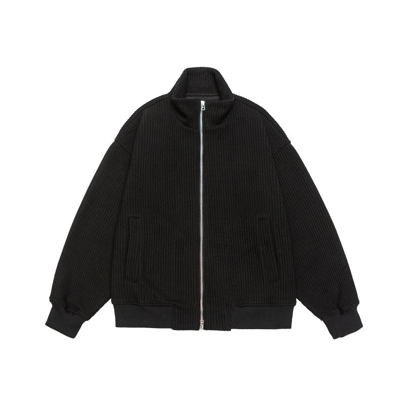 Unisex Grobstrick Boxy-Zipjacke mit Stehkragen und Rippbündchen Shop Nory