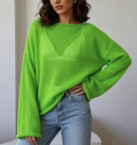 Damen luftiger Oversize-Feinstrickpullover mit weitem Arm und Rundhalsausschnitt Shop Nory