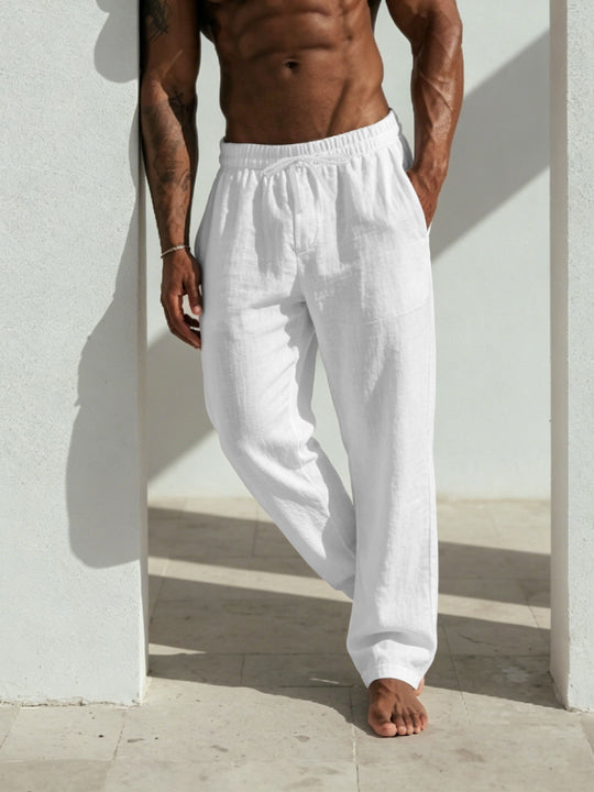 Herren Sommerliche Relaxhose aus Leinenmischung mit geradem Bein und Tunnelzug Shop Nory