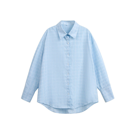 Damen Oversize-Bluse mit feinem Karomuster, Drop-Shoulder und verlängerter Rückenpartie Shop Nory