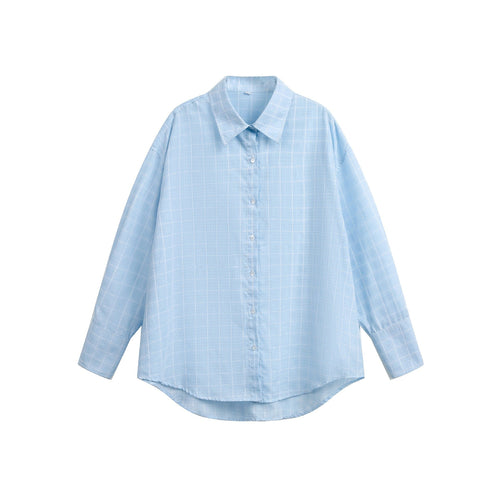 Damen Oversize-Bluse mit feinem Karomuster, Drop-Shoulder und verlängerter Rückenpartie Shop Nory