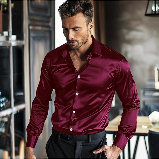 Herren elegantes Langarmhemd aus luxuriösem Satin