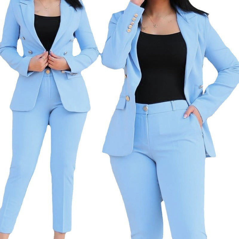Damen nan tailliertes Business-Hosenanzug-Set mit doppelreihigem Reversblazer und schmal zulaufender Bundhose Shop Nory