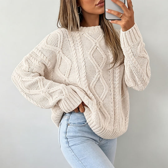 Damen Oversize Flechtstrick-Pullover mit Zopfmuster und Rundhals Shop Nory