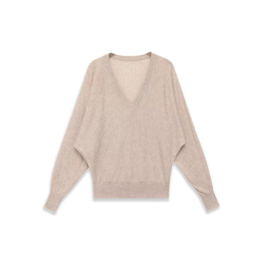 Damen Oversized V-Ausschnitt Feinstrickpullover mit Fledermausärmeln Shop Nory