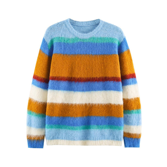 Damen Oversize Mohair‑Look Streifenpullover mit Rundhalsausschnitt Shop Nory