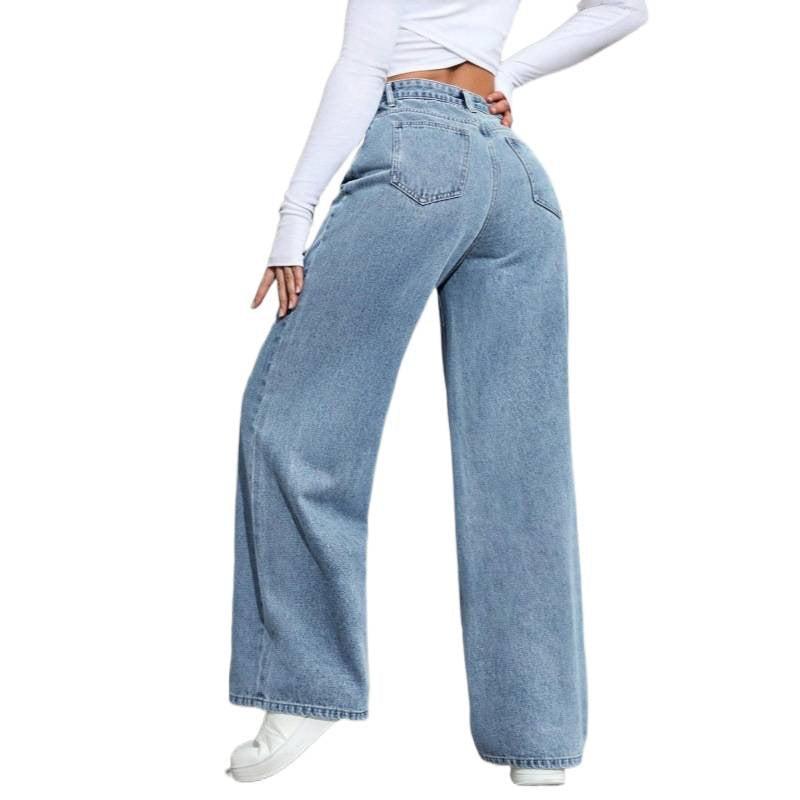 Damen Elegante High-Waist Jeans im weiten Schnitt mit glitzerndem Detail