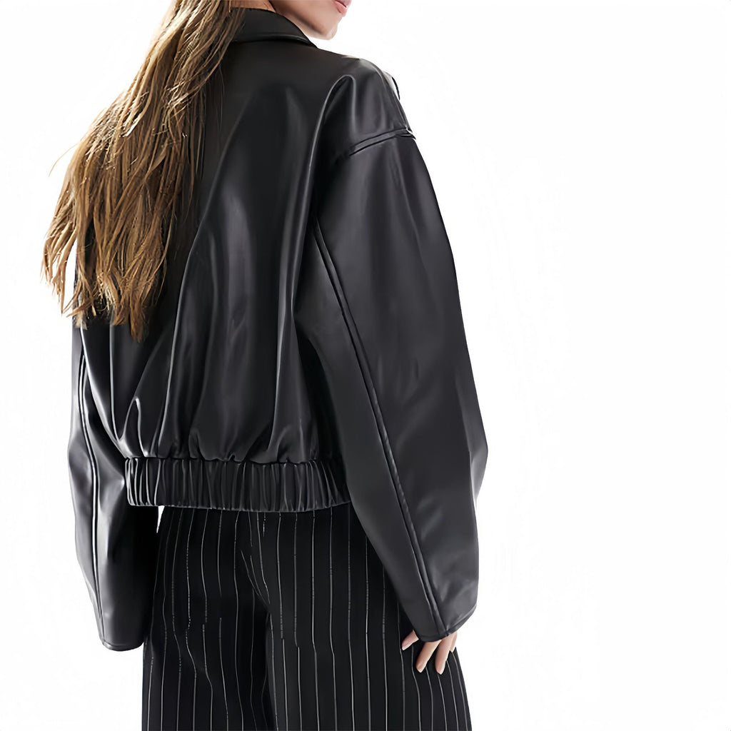 Damen modische Kunstlederjacke mit elegantem Schnitt Shopnory