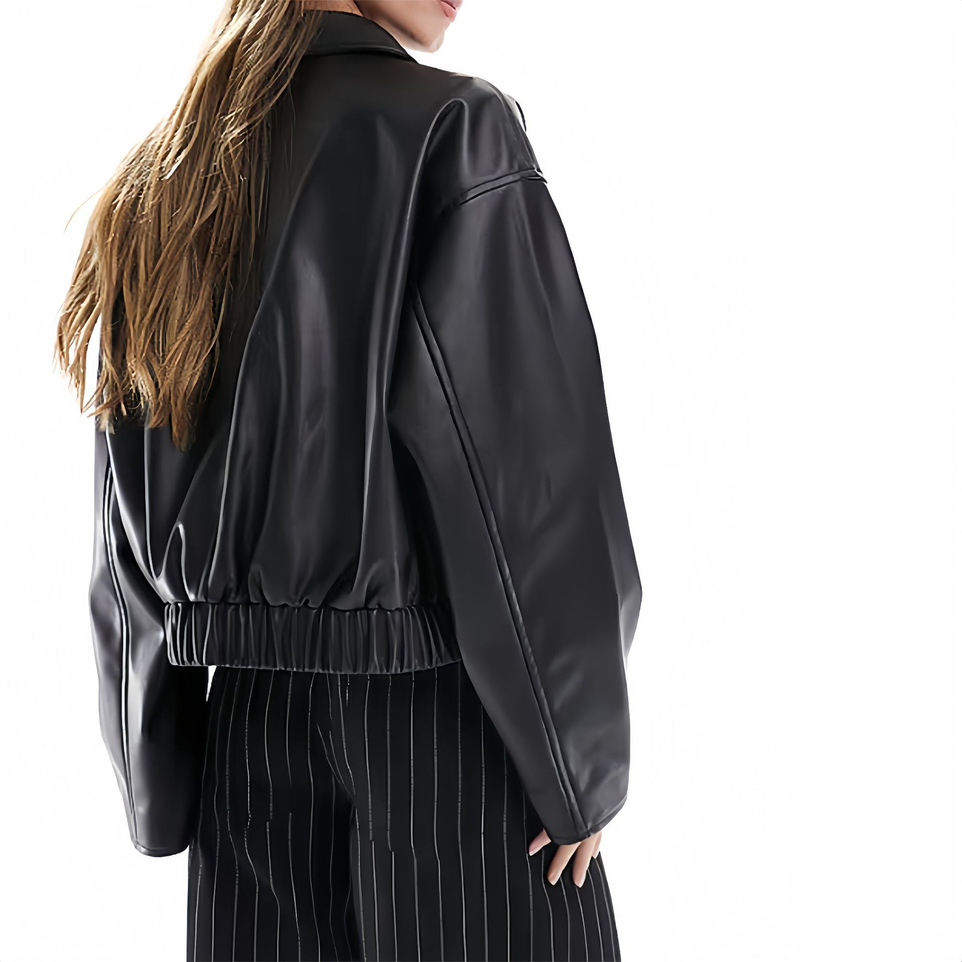 Damen modische Kunstlederjacke mit elegantem Schnitt Shopnory