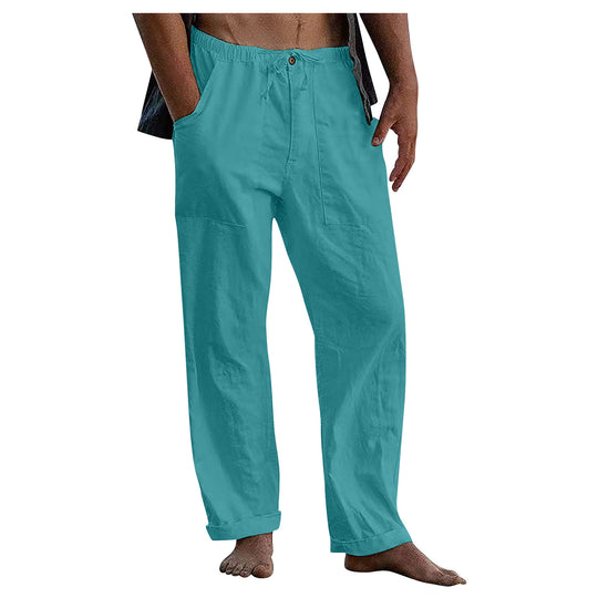 Herren lockere Leinenhose mit Gummibund und aufgesetzten Seitentaschen Shop Nory