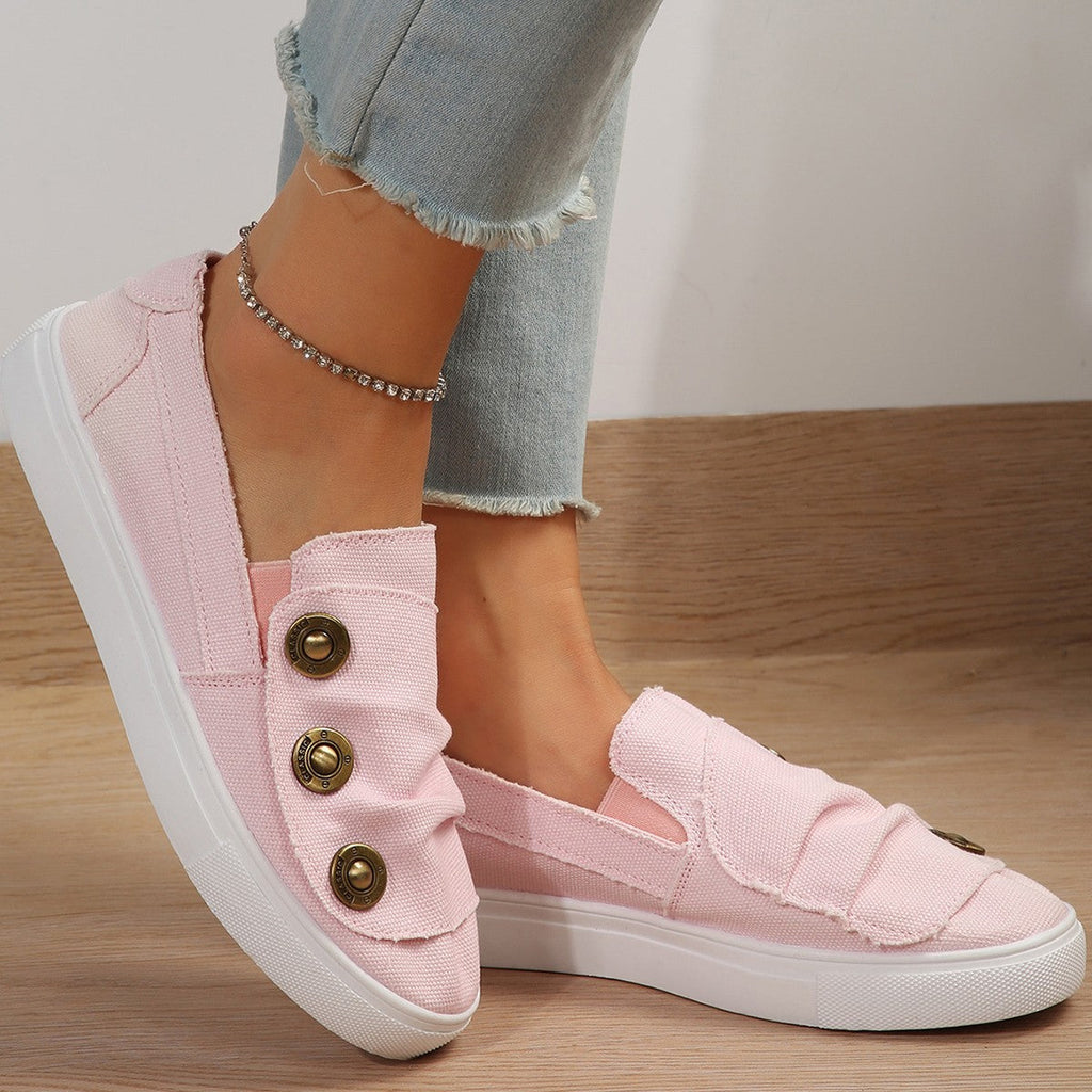 Damen Slip-On Sneakers mit modischen Knopfdetails