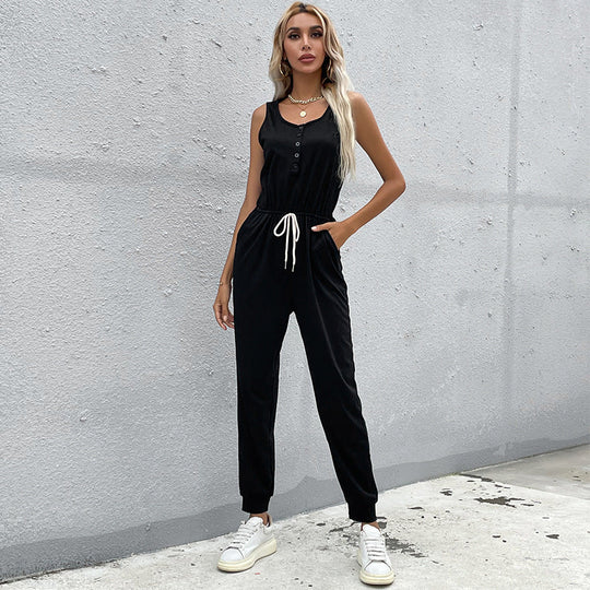 Damen Jumpsuit mit elastischem Taillenbund und praktischen Taschen