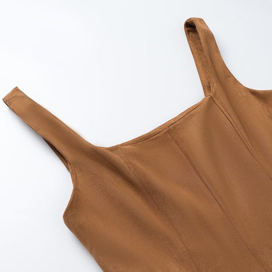 Damen A-Linien Midikleid aus Wildlederoptik mit eckigem Ausschnitt und Prinzessnähten Shop Nory